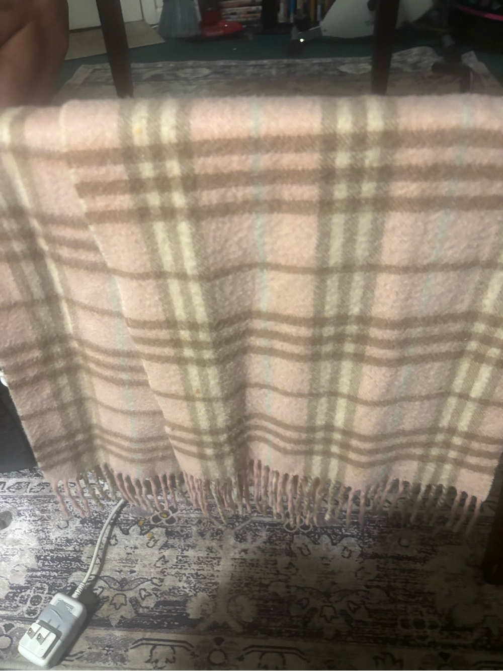 Burberry Pink Plaid Fringe scarf